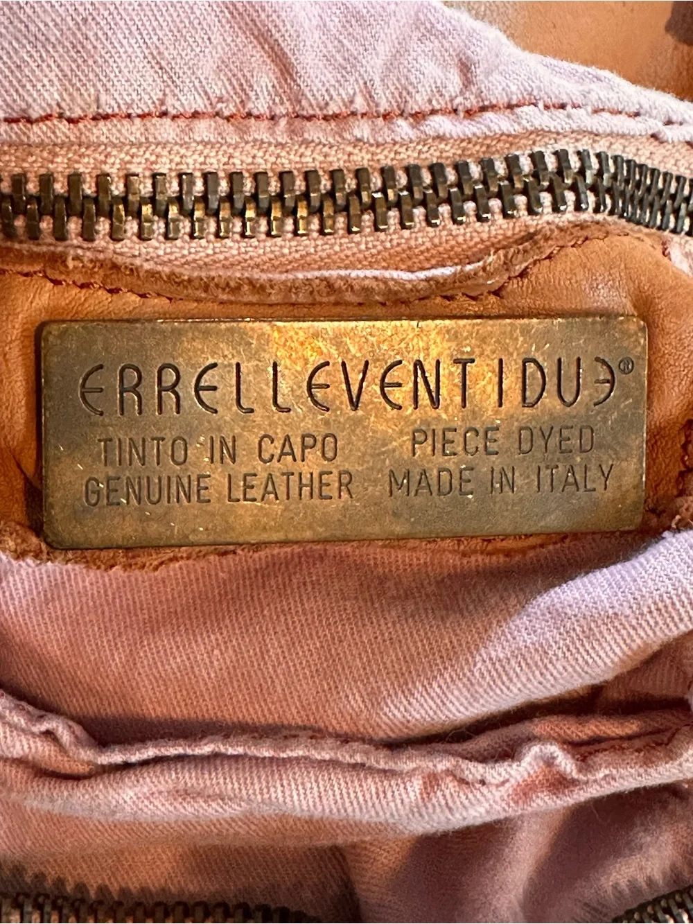 ERRELLEVENTIDUE Made in Italy Tan Laser Cut Leather Hobo Bag Top Zipper Dust Bag
